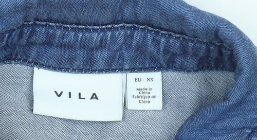 Vila Women Blue Denim Lyocell Cotton Button-Up Shirt XS
