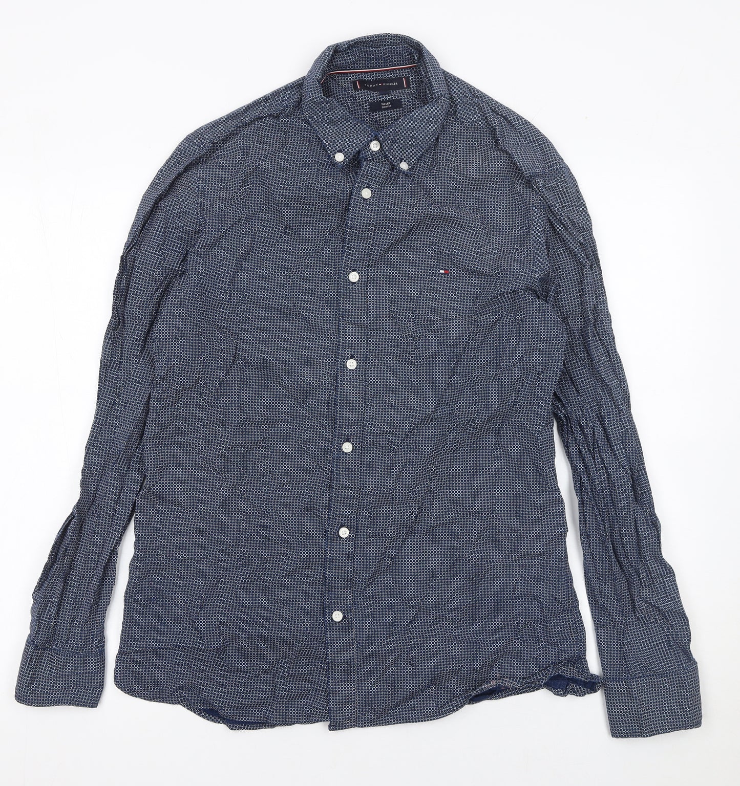 Tommy Hilfiger Men Blue Long Sleeve Button-Up Cotton Shirt L