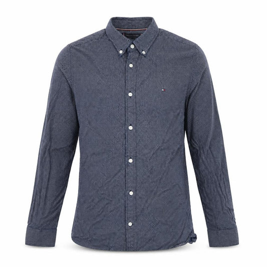 Front view of Tommy Hilfiger Men Blue Long Sleeve Button-Up Cotton Shirt L