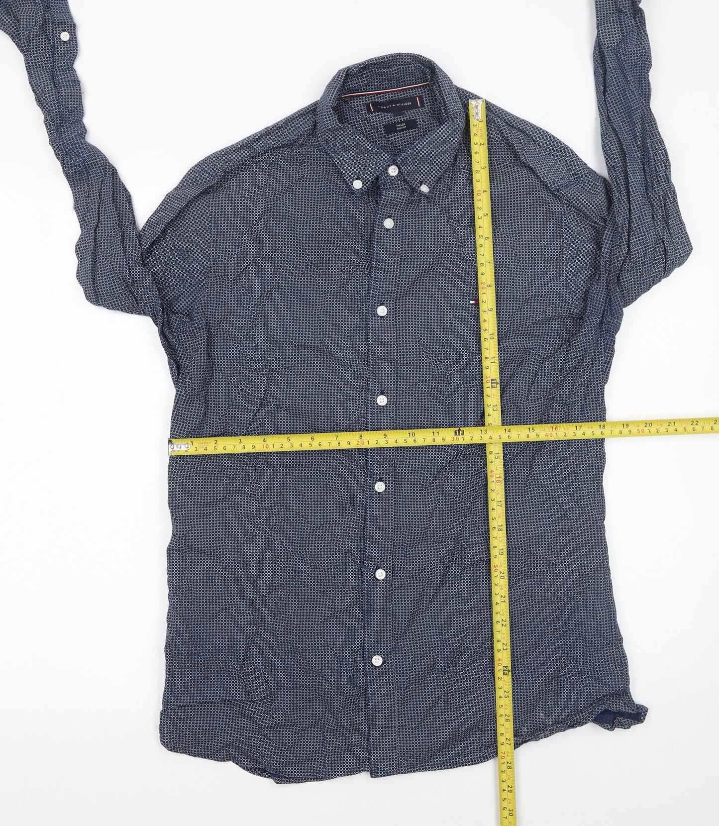 Tommy Hilfiger Men Blue Long Sleeve Button-Up Cotton Shirt L