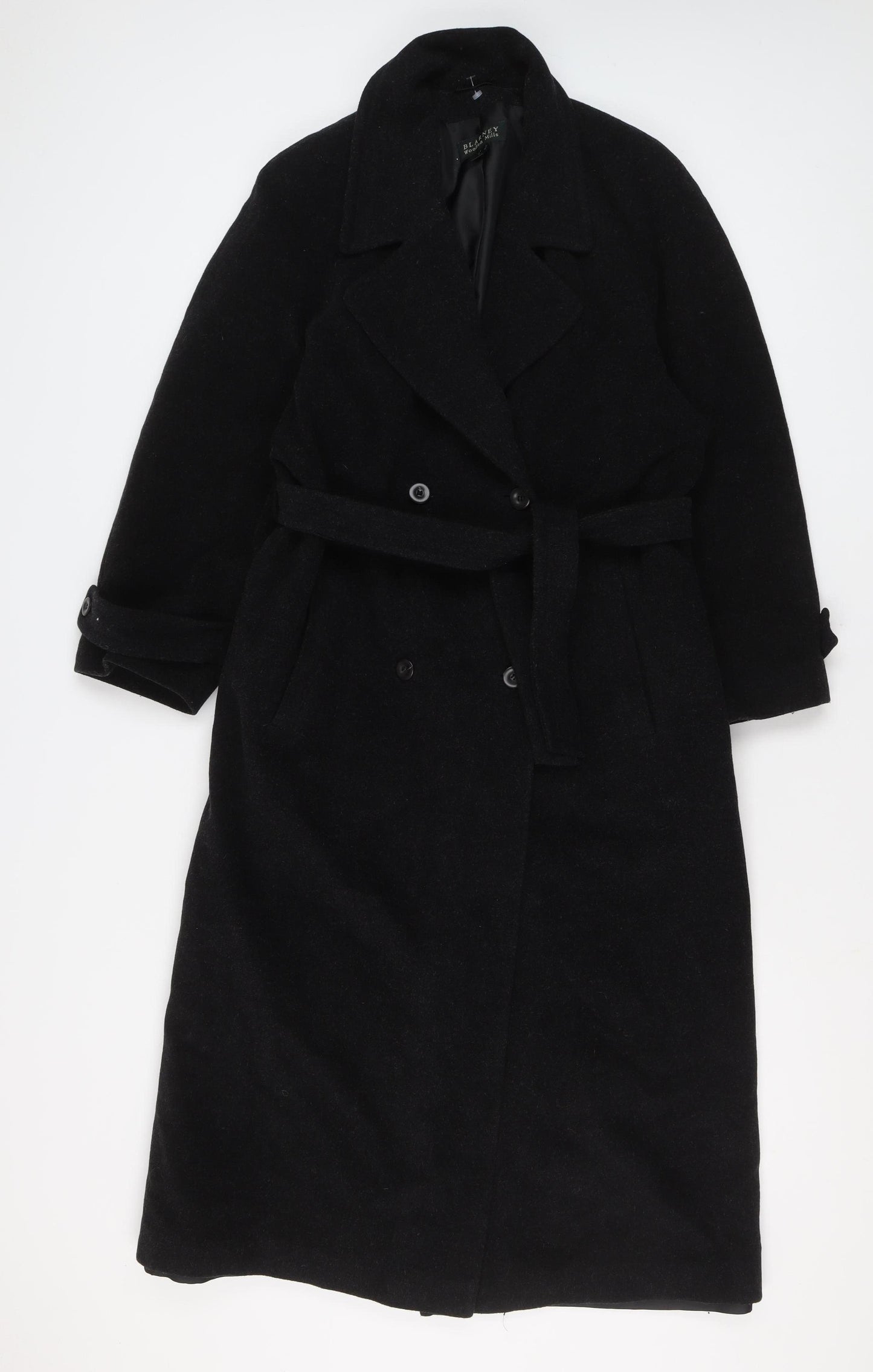 Blarney Woollen Mills Women's Black Wool Cashmere Long Belted Coat Size 12