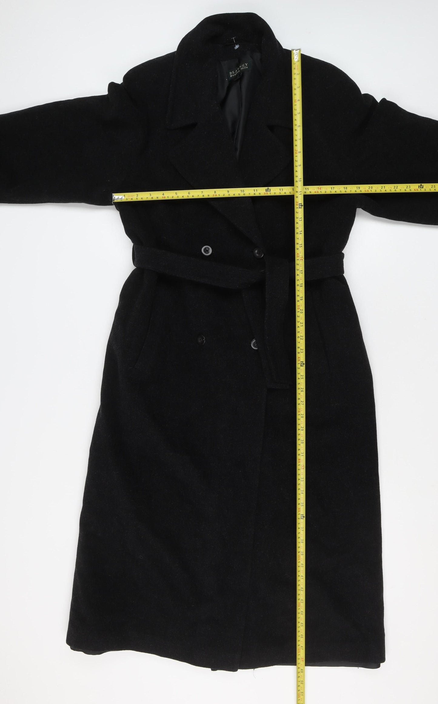 Blarney Woollen Mills Women's Black Wool Cashmere Long Belted Coat Size 12