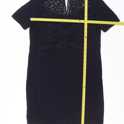 Whistles Women's Blue Lace Shift Dress Size 10 Short Sleeve Knee Length