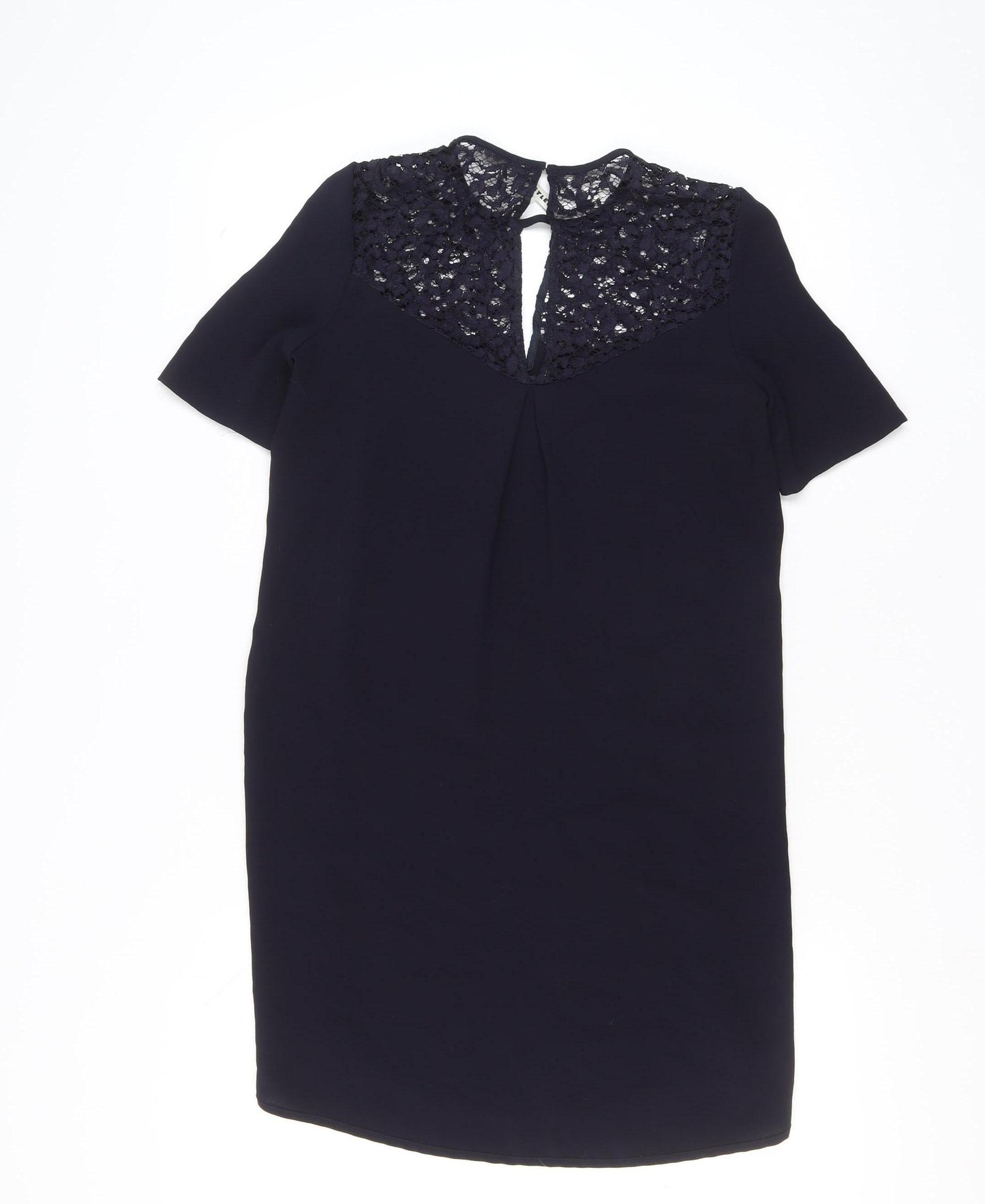 Whistles Women's Blue Lace Shift Dress Size 10 Short Sleeve Knee Length