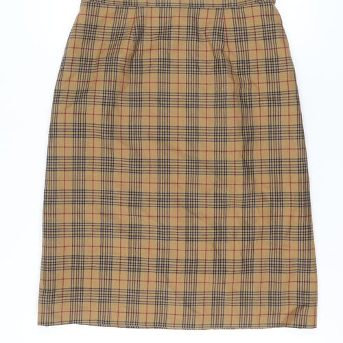 Women's Beige Checked Wool Pencil Skirt Size 18 Knee Length Lined