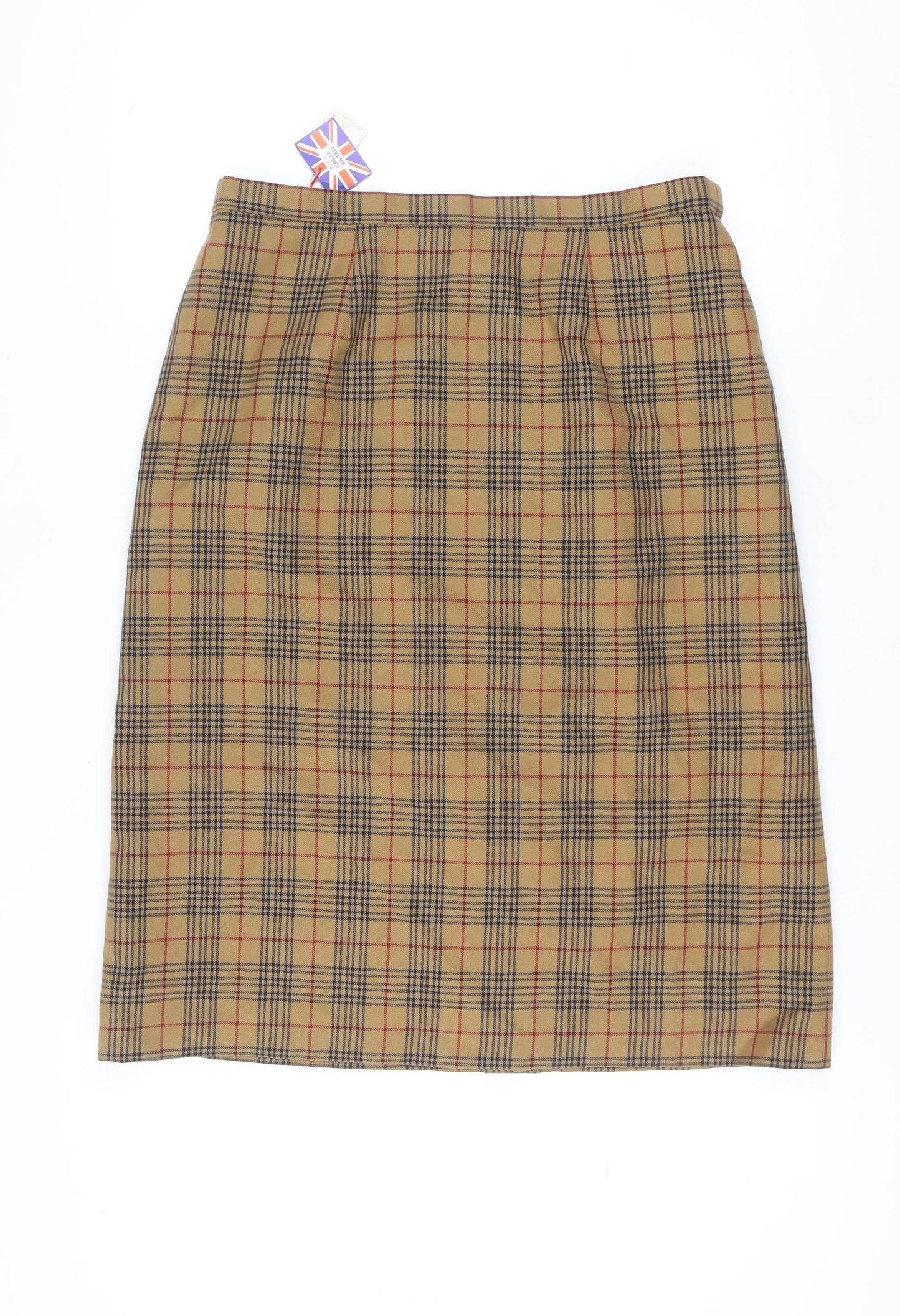 Women's Beige Checked Wool Pencil Skirt Size 18 Knee Length Lined