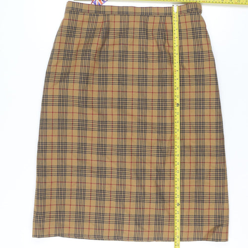 Women's Beige Checked Wool Pencil Skirt Size 18 Knee Length Lined
