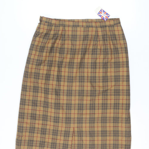 Women's Beige Checked Wool Pencil Skirt Size 18 Knee Length Lined