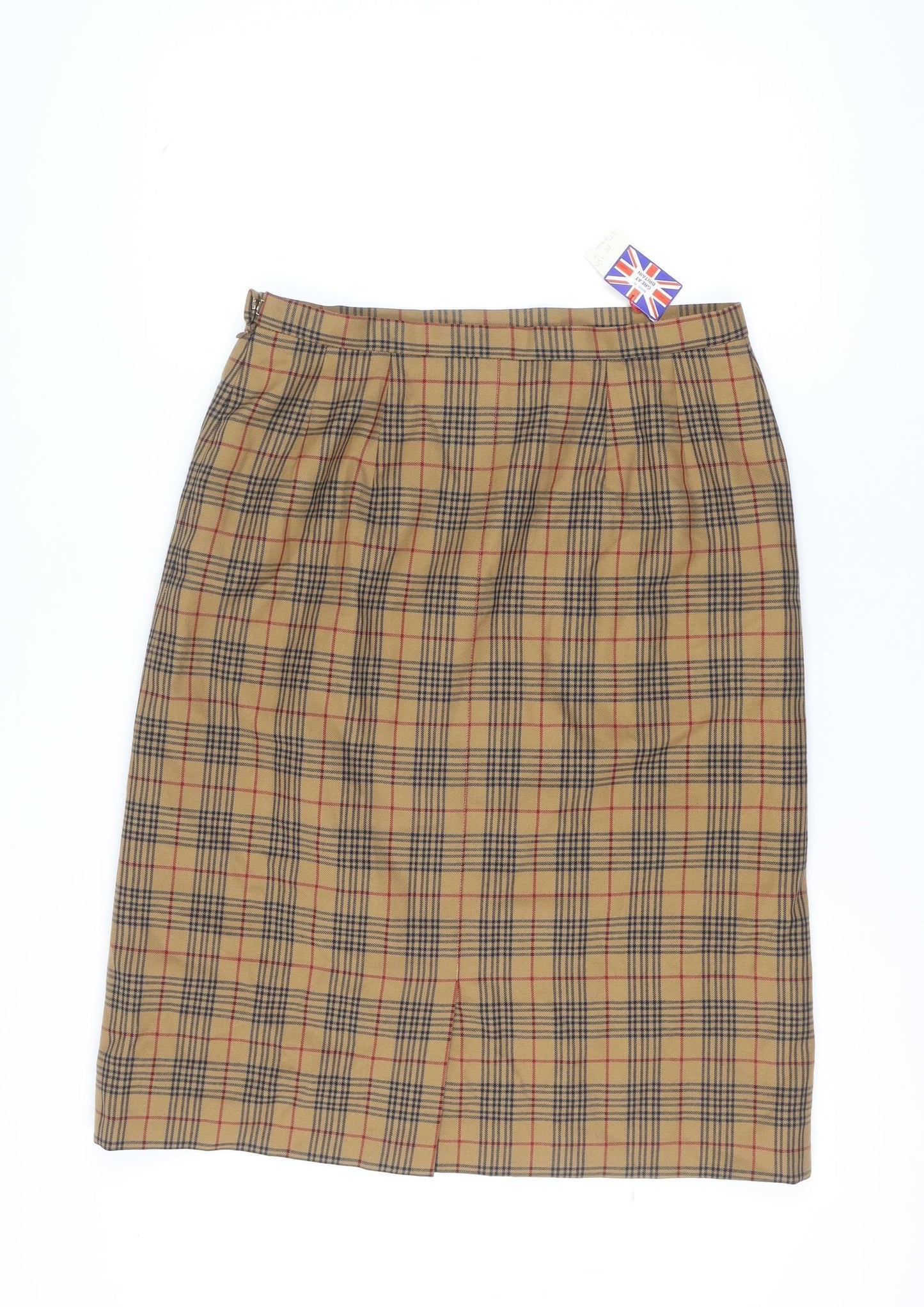 Women's Beige Checked Wool Pencil Skirt Size 18 Knee Length Lined