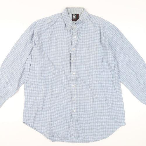 Gladiator Men's Blue Checked Cotton Flannel Long Sleeve Button-Up Shirt XL
