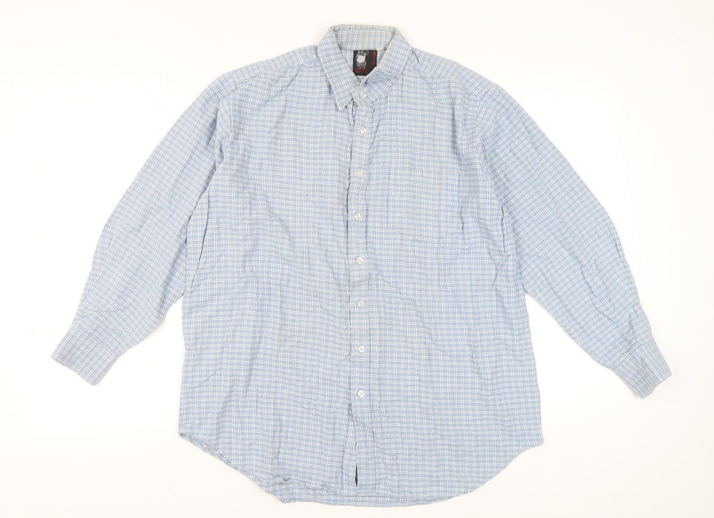 Gladiator Men's Blue Checked Cotton Flannel Long Sleeve Button-Up Shirt XL