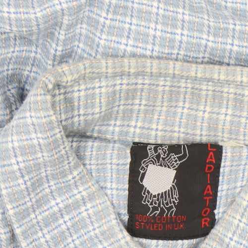 Gladiator Men's Blue Checked Cotton Flannel Long Sleeve Button-Up Shirt XL