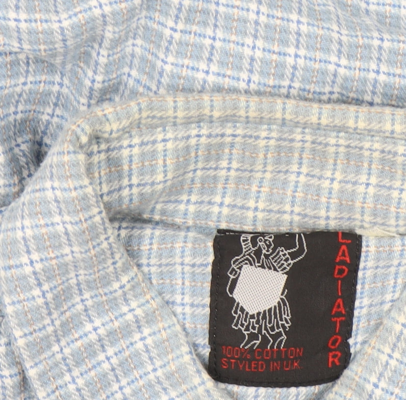 Gladiator Men's Blue Checked Cotton Flannel Long Sleeve Button-Up Shirt XL