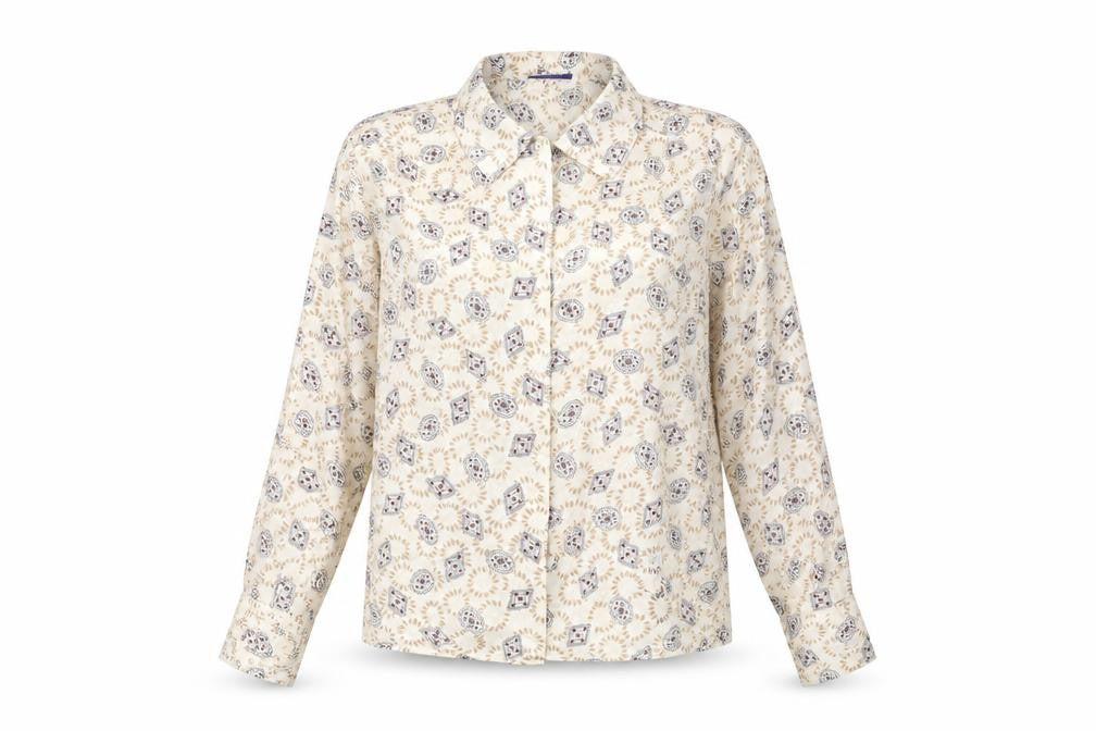 Jason Prescott Petites Beige Geometric Rayon Blouse Women's S