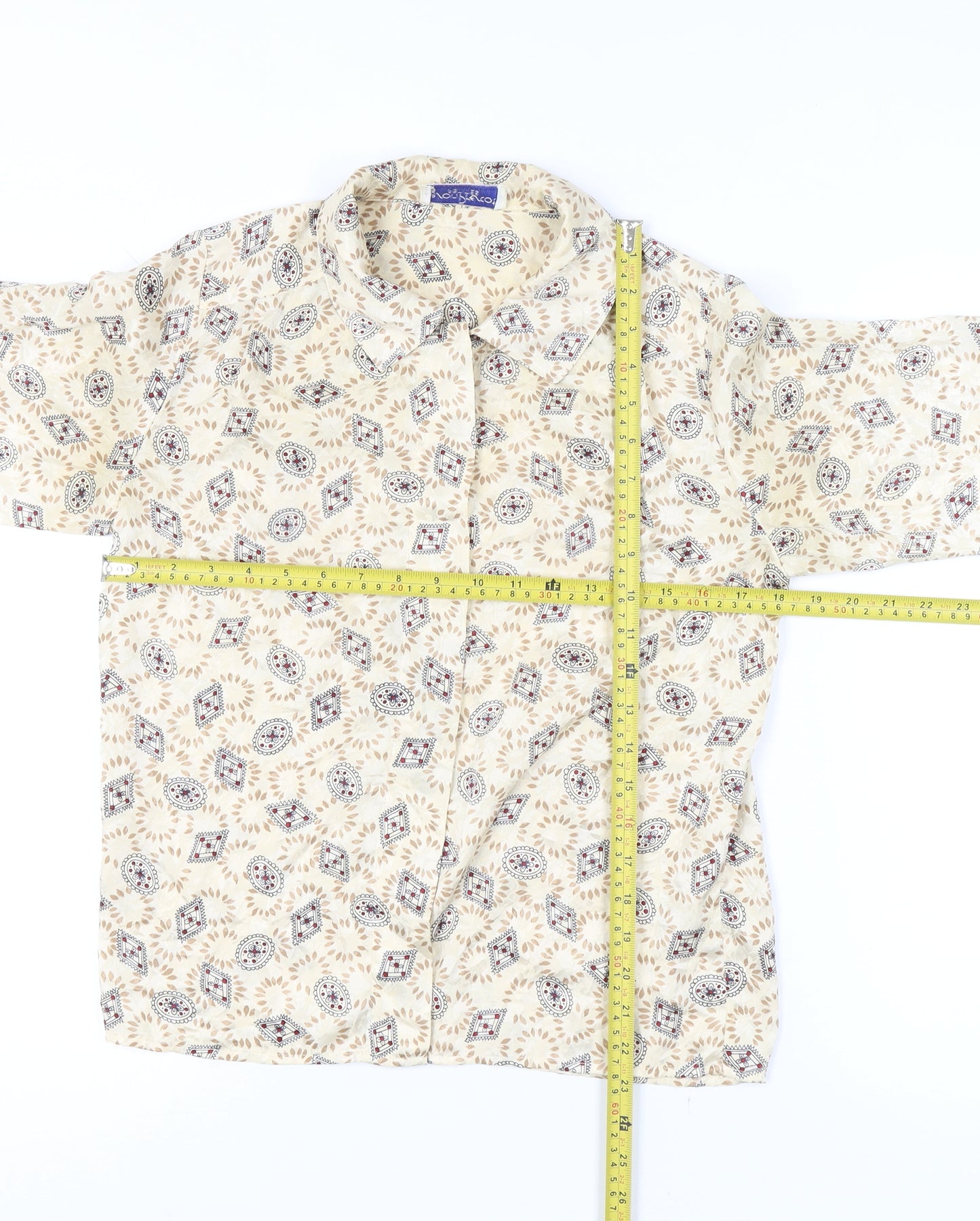 Jason Prescott Petites Beige Geometric Rayon Blouse Women's S