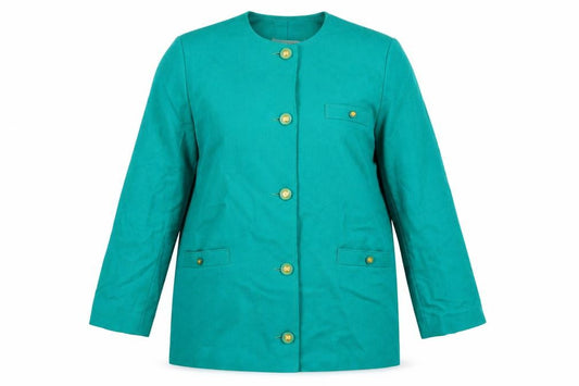 Front view of Avoca Women’s Green Wool Classic Irish Wool Jacket, size UK 18