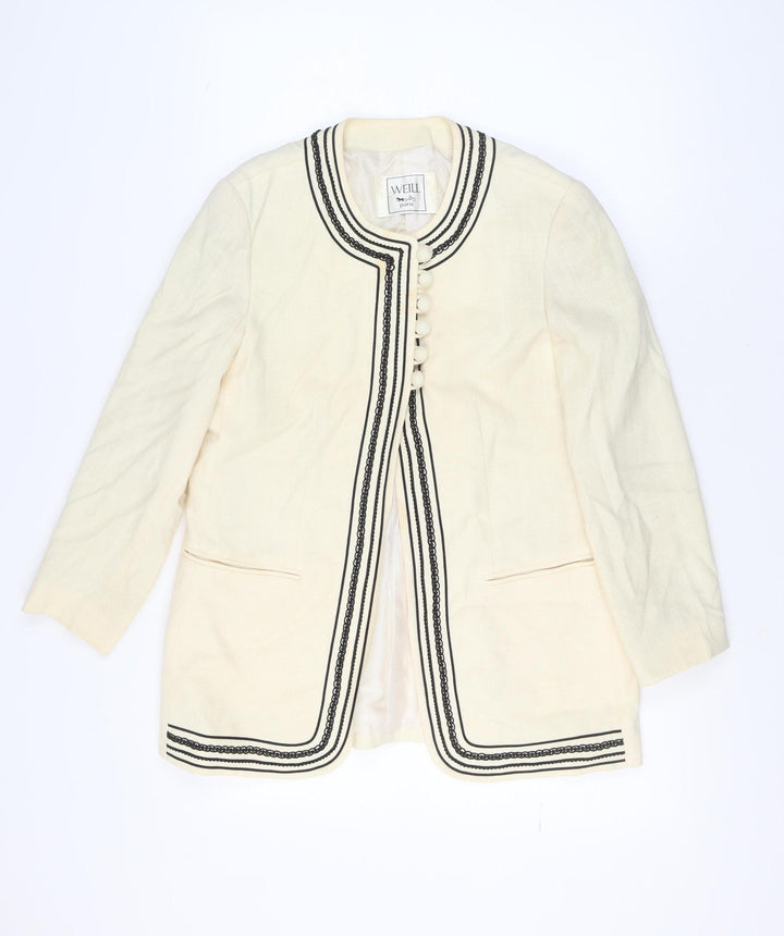 Weill Paris Womens Ivory Black Trim Tuxedo Style Blazer Jacket Size 14