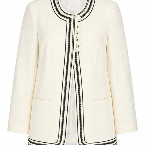 Weill Paris Womens Ivory Black Trim Tuxedo Style Blazer Jacket Size 14
