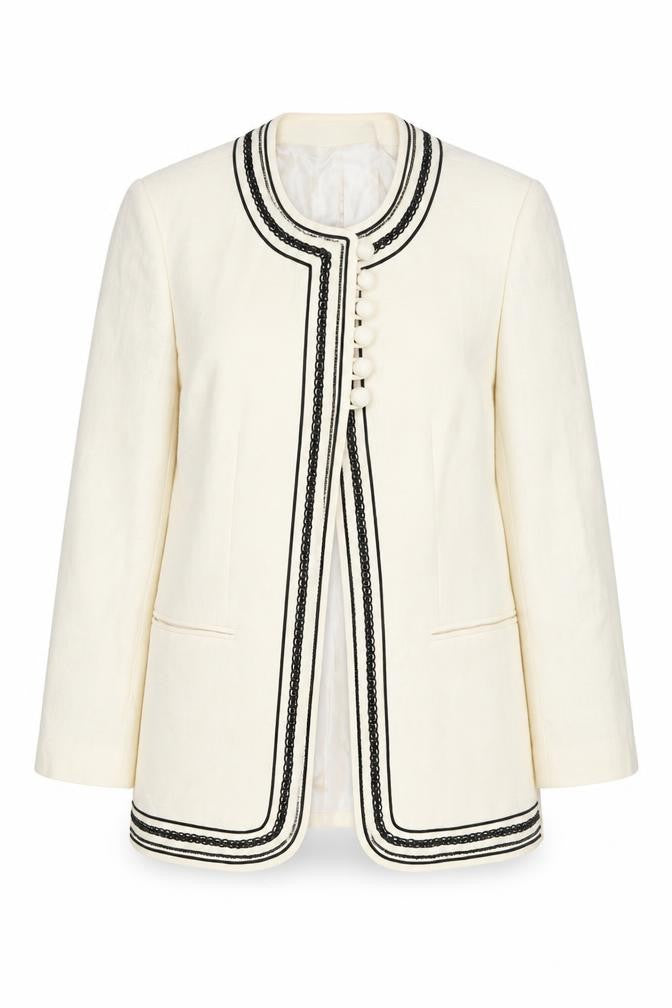 Weill Paris Womens Ivory Black Trim Tuxedo Style Blazer Jacket Size 14