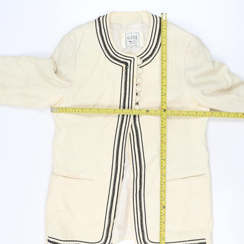 Weill Paris Womens Ivory Black Trim Tuxedo Style Blazer Jacket Size 14