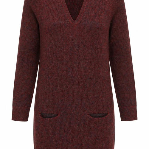 Nicole Farhi Women's Red Wool Long Sleeve V-Neck Tunic Jumper M