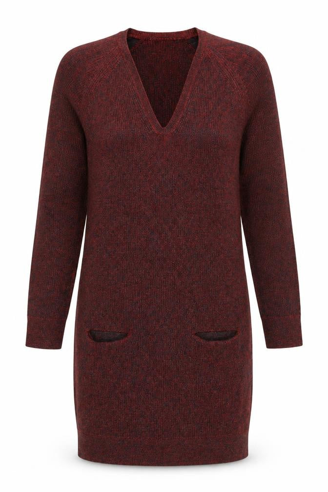Nicole Farhi Women's Red Wool Long Sleeve V-Neck Tunic Jumper M