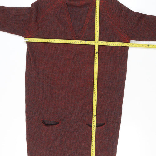 Nicole Farhi Women's Red Wool Long Sleeve V-Neck Tunic Jumper M