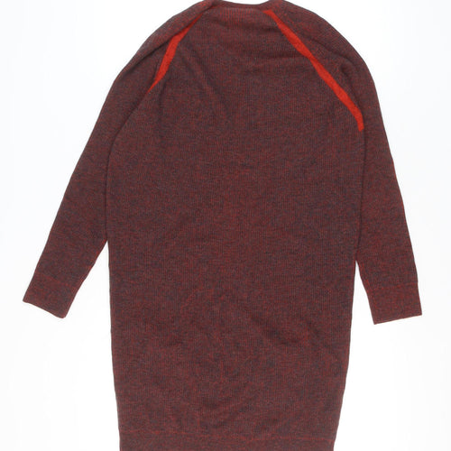 Nicole Farhi Women's Red Wool Long Sleeve V-Neck Tunic Jumper M