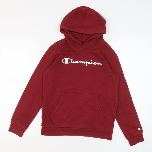 Champion Mens Red Pullover Hoodie Logo Fleece Sweatshirt Size S