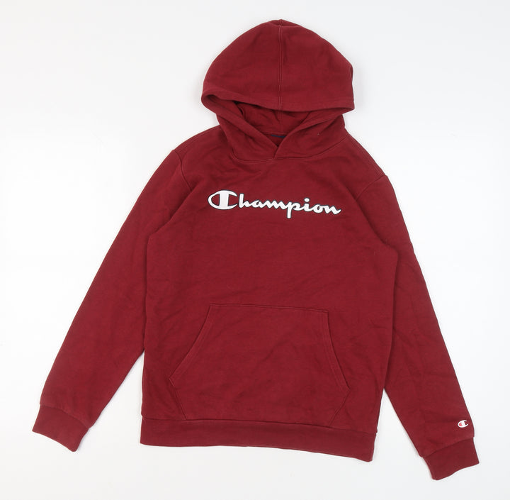 Champion Mens Red Pullover Hoodie Logo Fleece Sweatshirt Size S