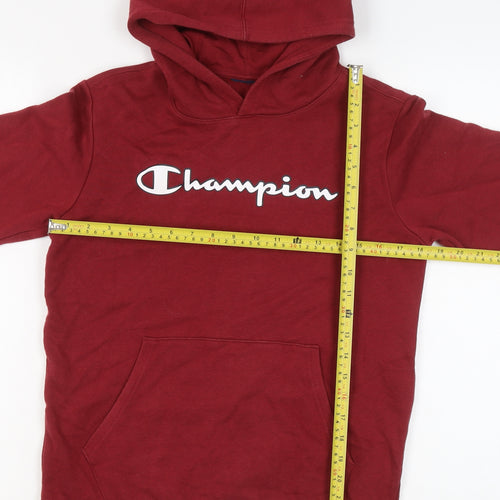 Champion Mens Red Pullover Hoodie Logo Fleece Sweatshirt Size S