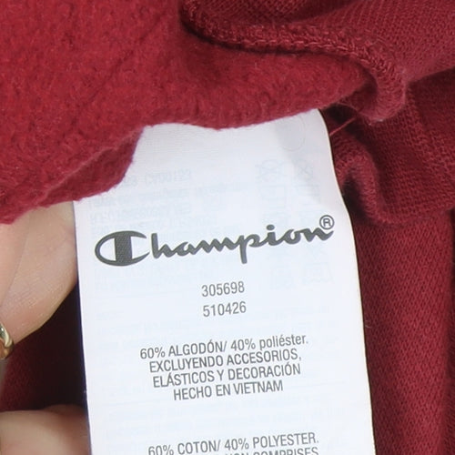 Champion Mens Red Pullover Hoodie Logo Fleece Sweatshirt Size S