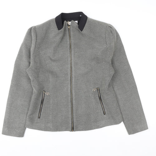 Chianti Womens Grey Geometric Tweed Zip Jacket Size 16
