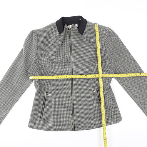 Chianti Womens Grey Geometric Tweed Zip Jacket Size 16