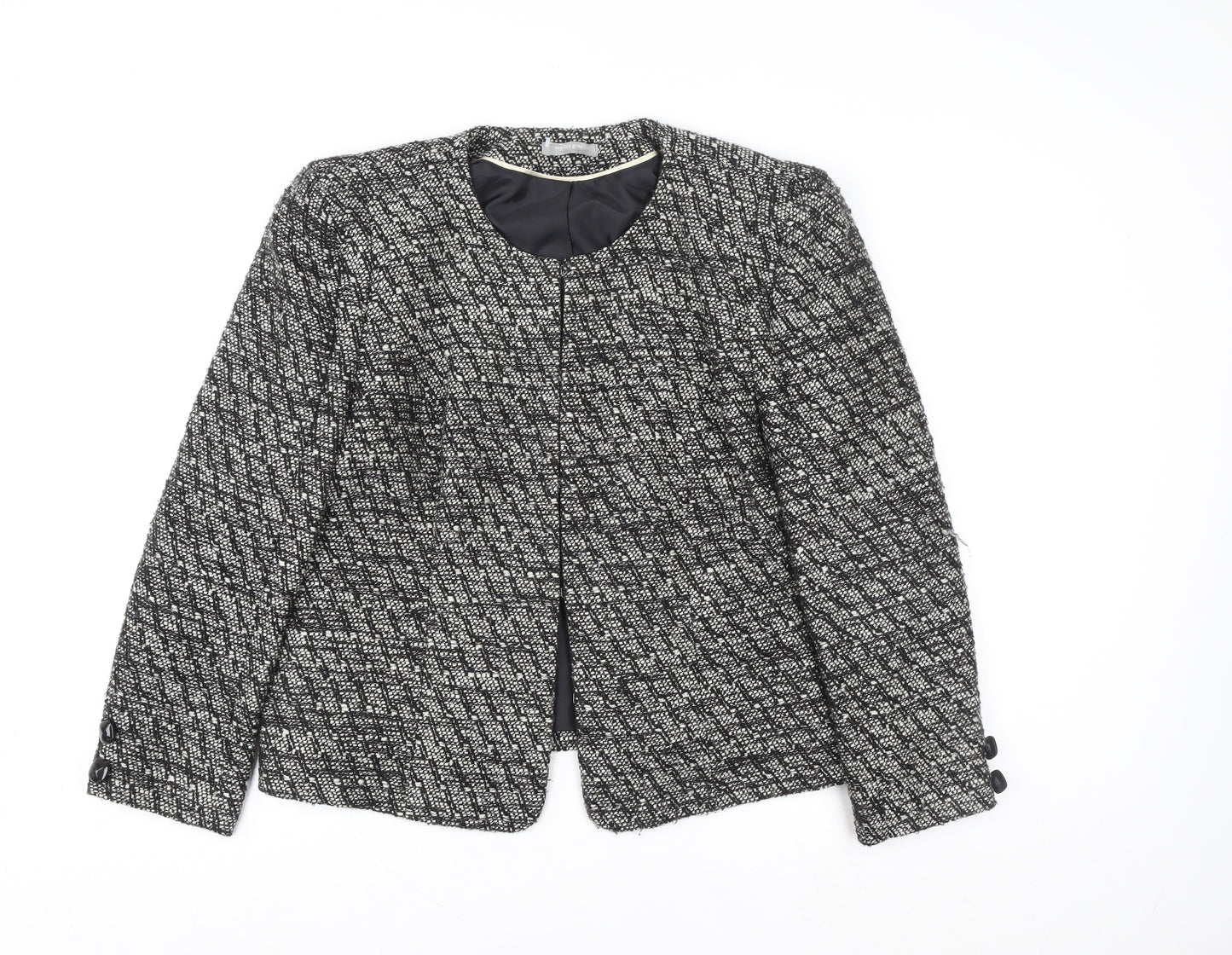 BHS Women Black Tweed Collarless Open Front Blazer Size 20