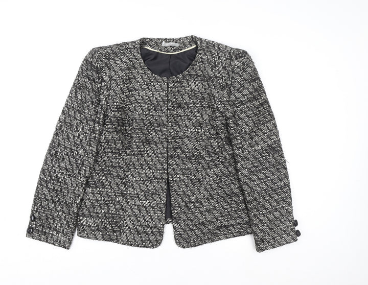 BHS Women Black Tweed Collarless Open Front Blazer Size 20