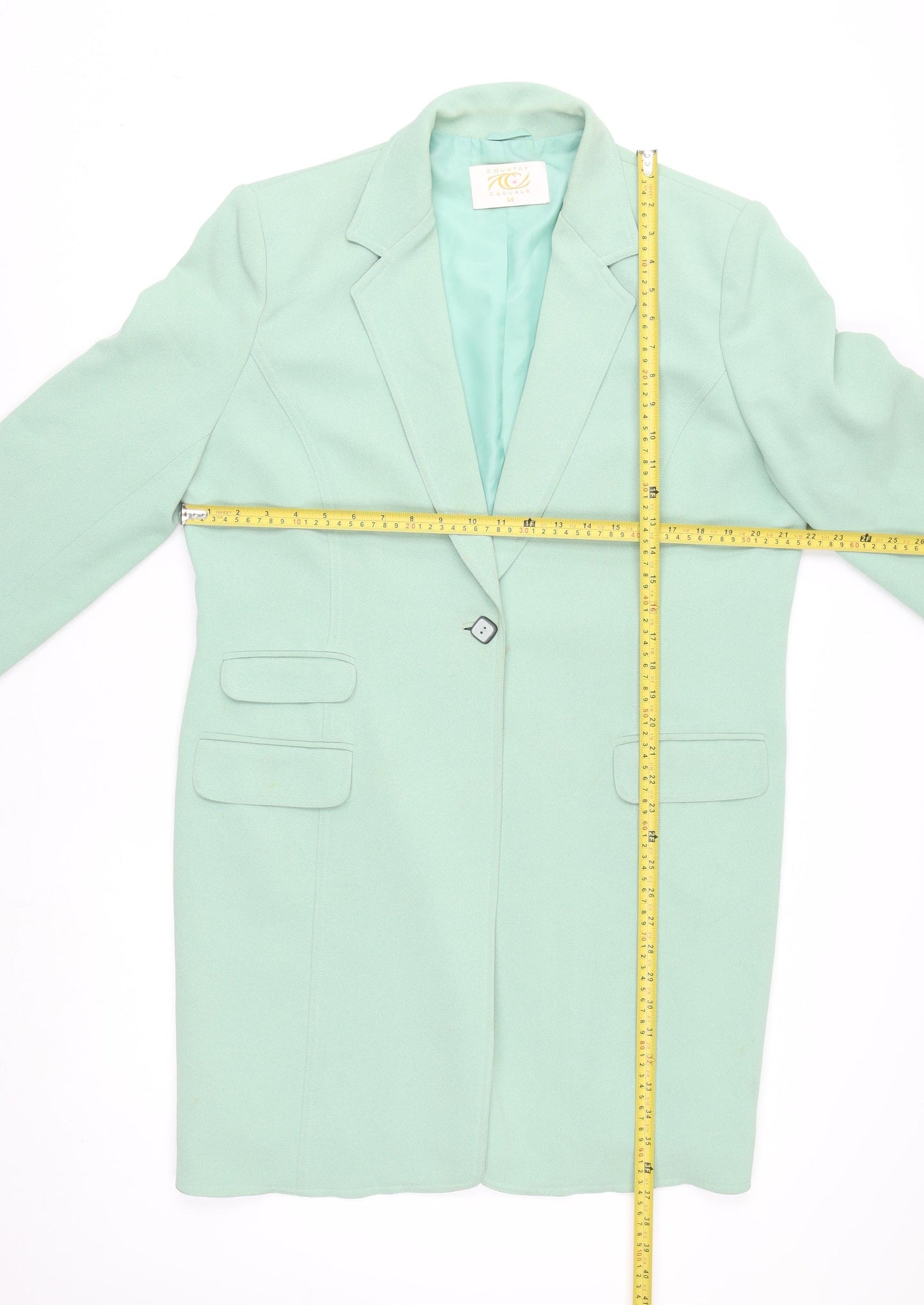Country Casuals Womens Green Long Overcoat Size 18 Lined Buttoned Formal