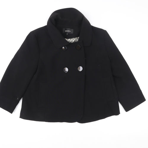 Papaya Women's Black Short Pea Coat Jacket Size 14 Lined Twill