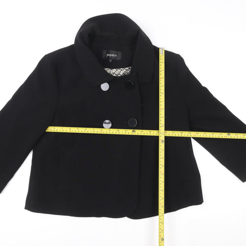 Papaya Women's Black Short Pea Coat Jacket Size 14 Lined Twill