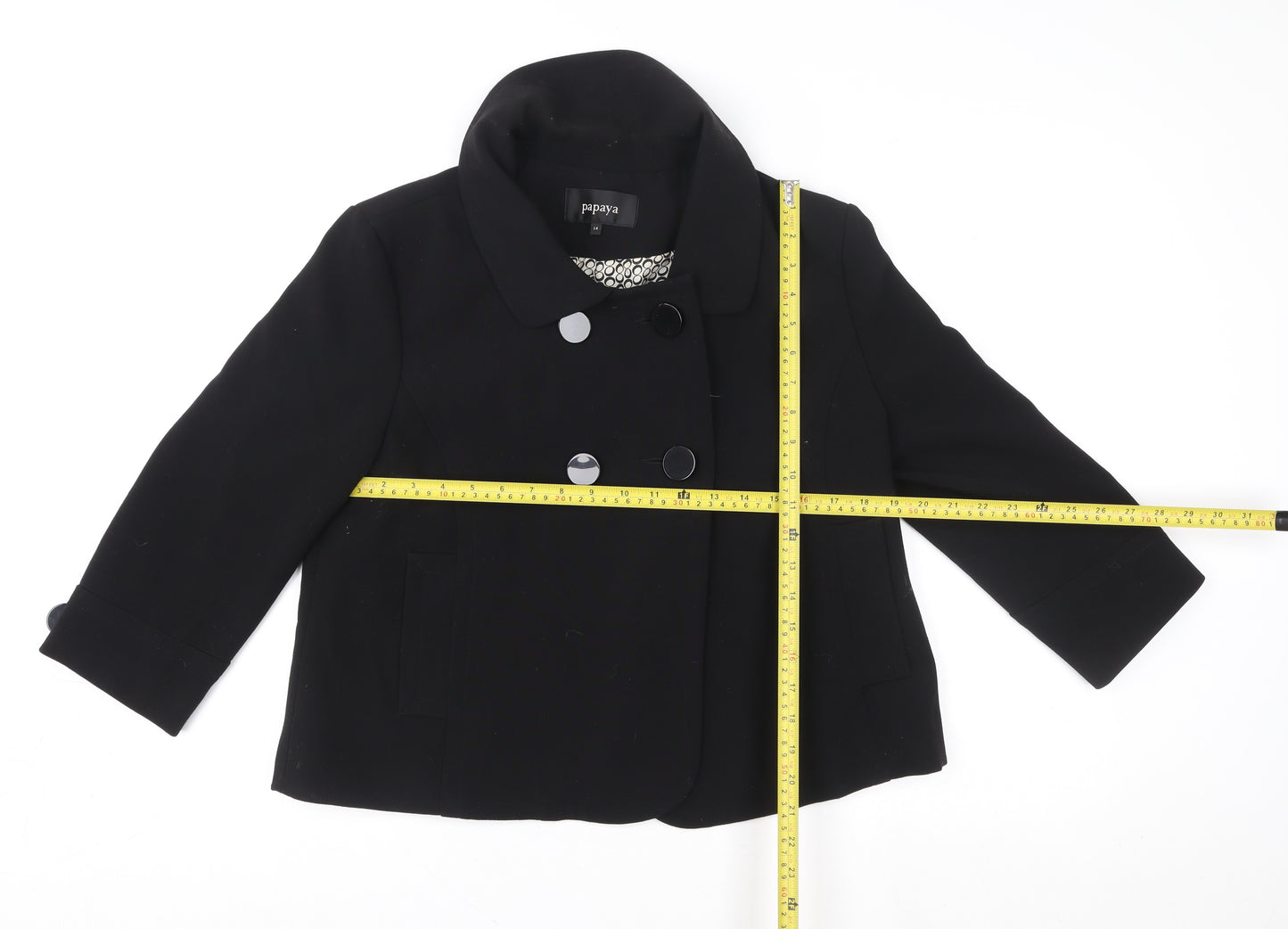 Papaya Women's Black Short Pea Coat Jacket Size 14 Lined Twill