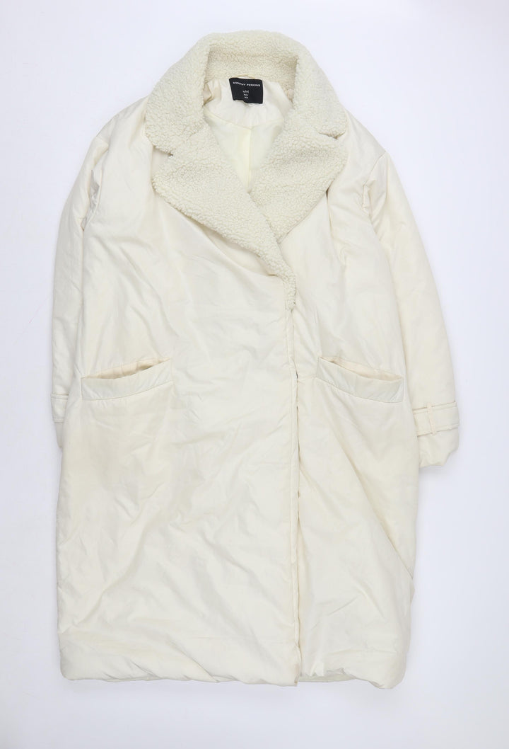 Dorothy Perkins Women's Ivory Long Lined Overcoat Size M