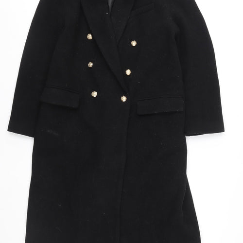 Stradivarius Women's Black Wool Military Coat Size 12 Long Sleeve