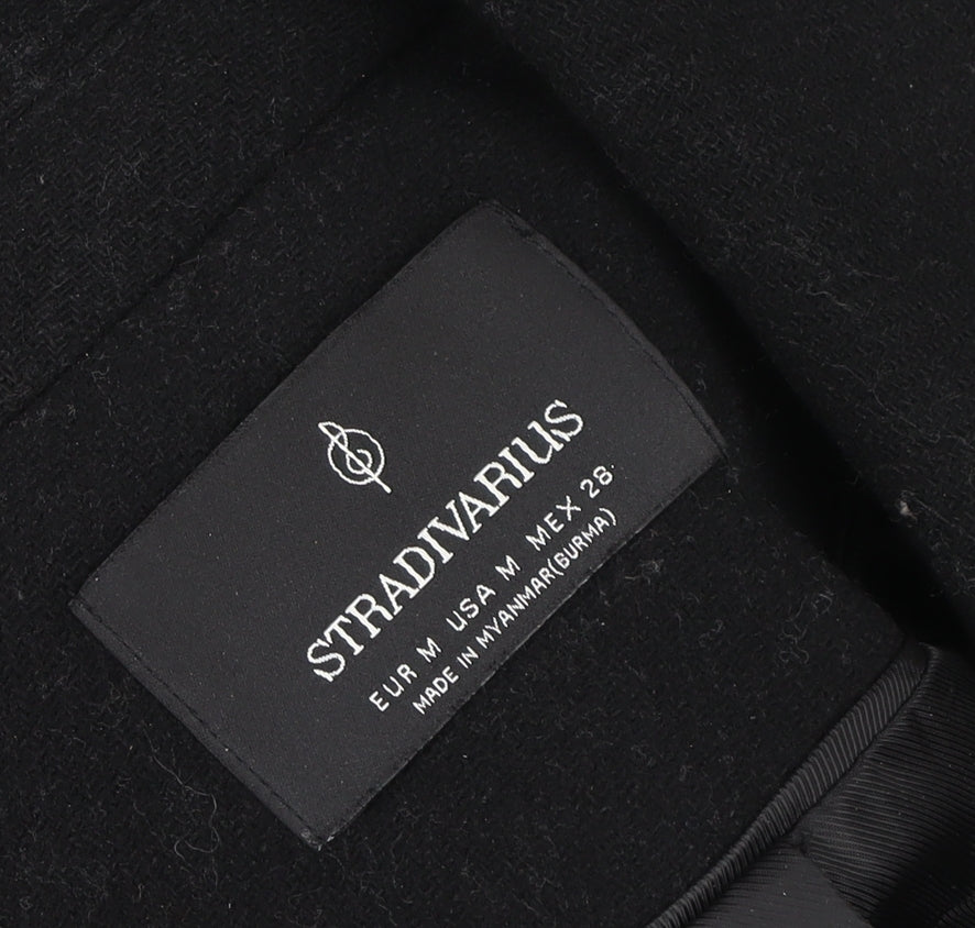 Stradivarius Women's Black Wool Military Coat Size 12 Long Sleeve