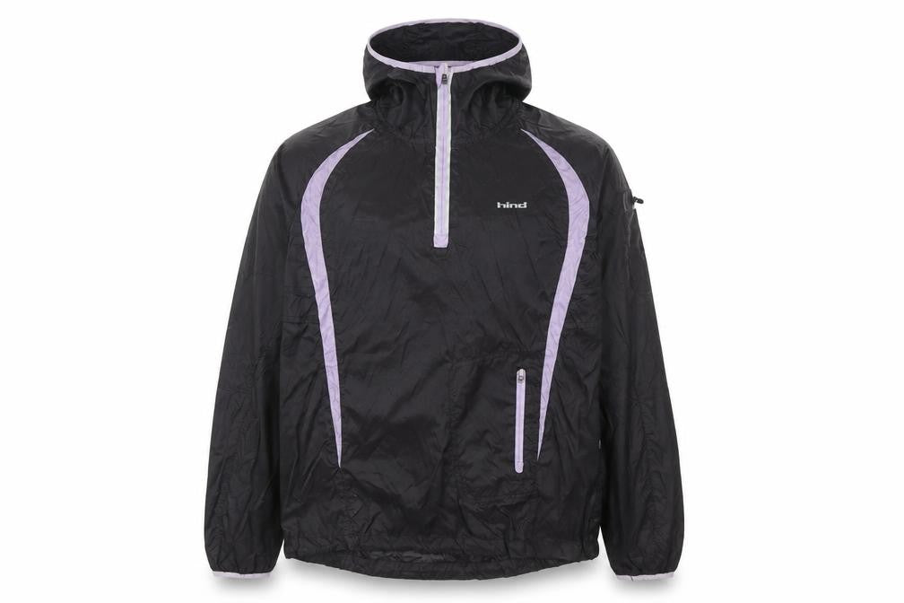 Front view of Hind women’s black, size UK 10, lightweight hooded windbreaker jacket