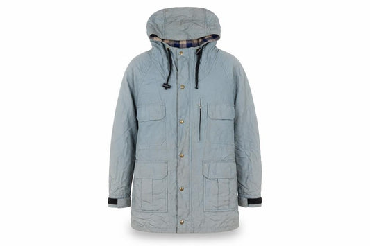 Front view of REI Men's Green Hooded Parka Coat, size S, Cotton Nylon Outdoor