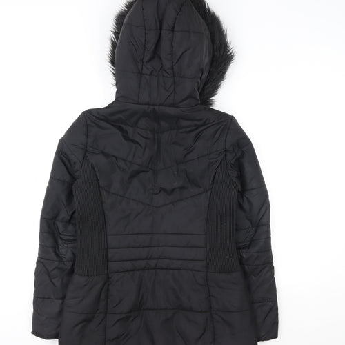 Very Women's Black Hooded Puffer Jacket Size 12 with Faux Fur Trim