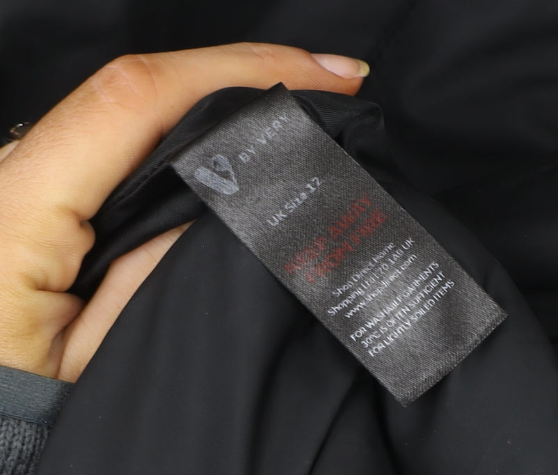 Very Women's Black Hooded Puffer Jacket Size 12 with Faux Fur Trim