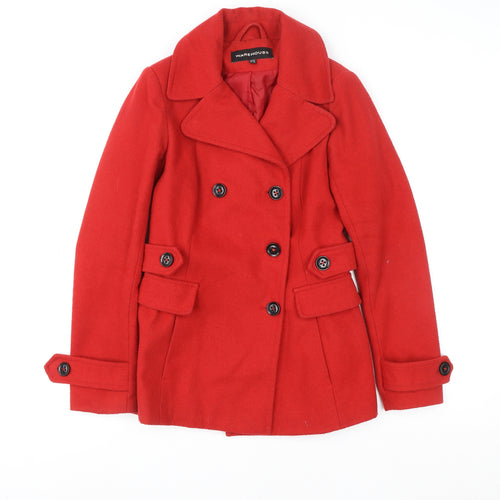 Warehouse Women’s Red Wool Blend Pea Coat UK 10 Classic Mid-Length