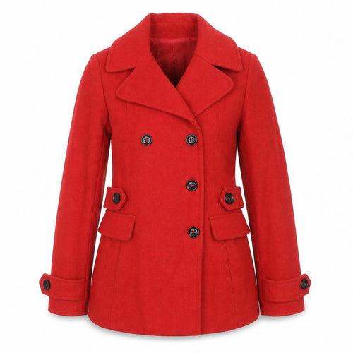 Warehouse Women’s Red Wool Blend Pea Coat UK 10 Classic Mid-Length