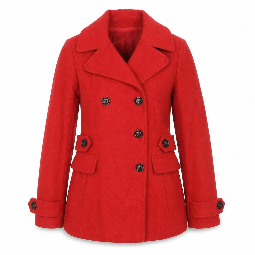 Warehouse Women’s Red Wool Blend Pea Coat UK 10 Classic Mid-Length